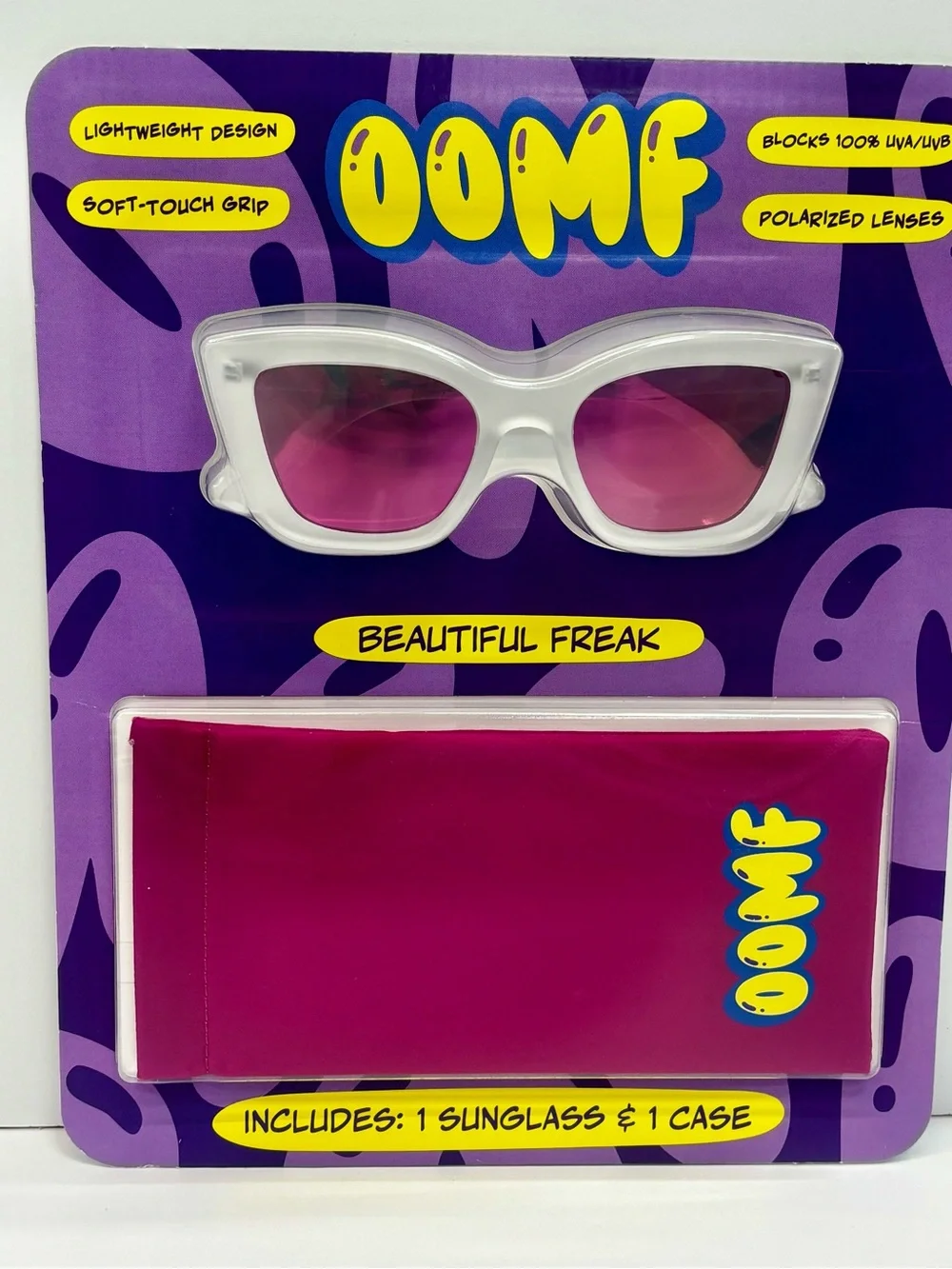 Oomf  White Frame Sunglasses with Pink Lenses and Pink Case